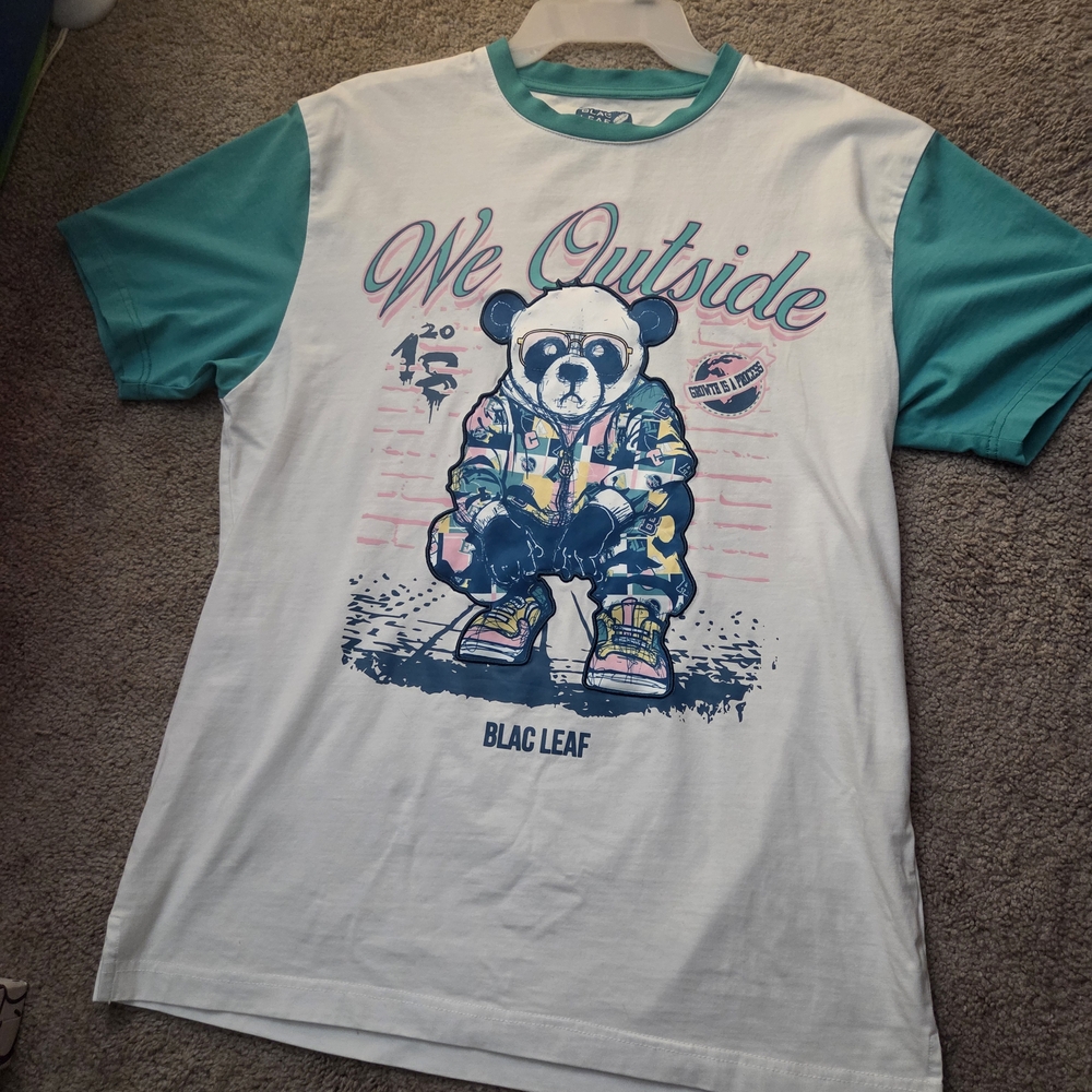 Blac Leaf Graphic Tee with Panda Design